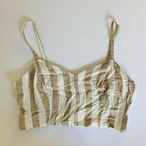Windsor Linen Crop Top Women S Tan White Stripe Tank Coastal Beach Vacation